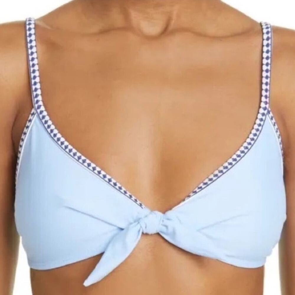 Lemlem Sky Blue Lena Tie Front Bikini Top Sz XL NWT